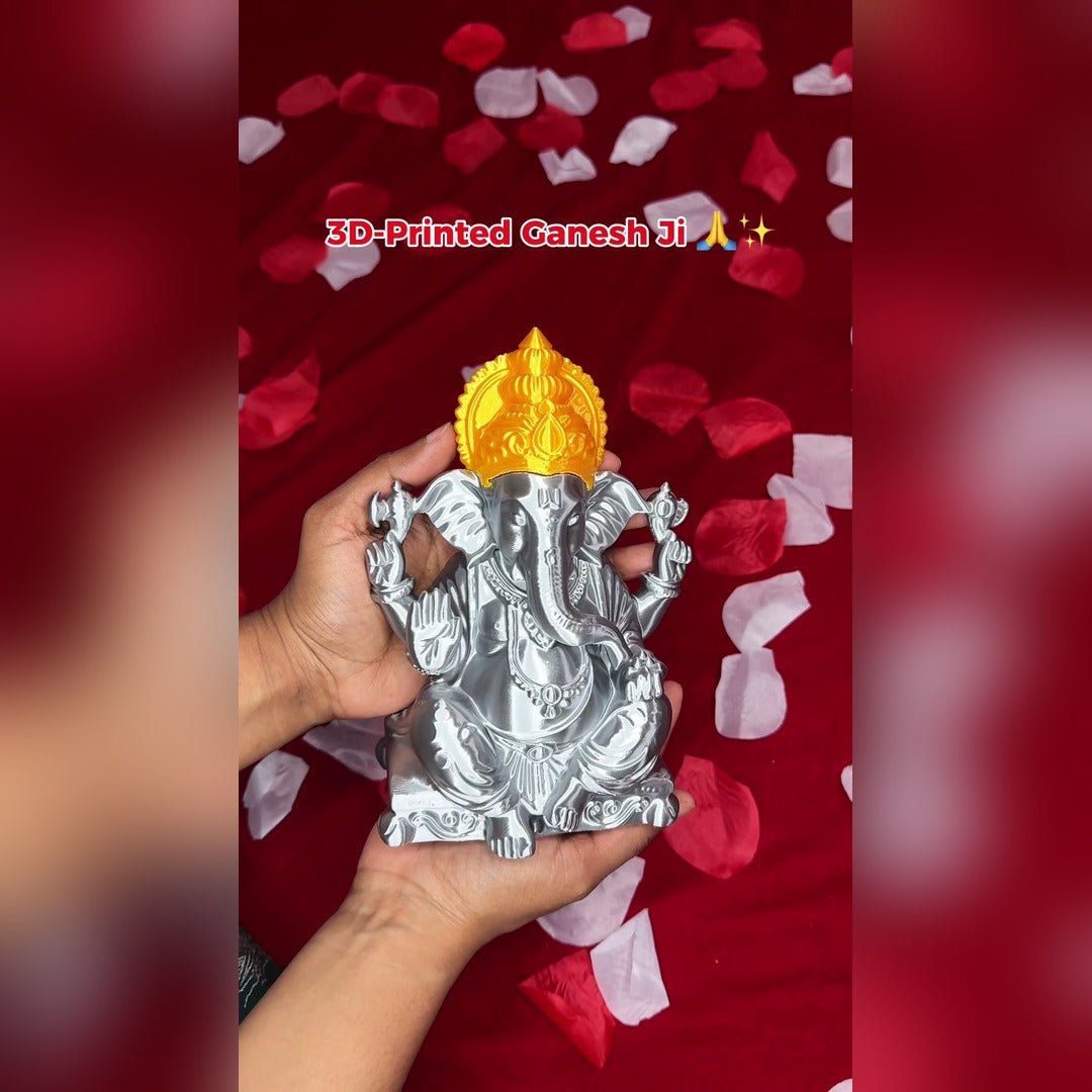 Hand holding the 3D-printed Ganesh Ji idol showing its size