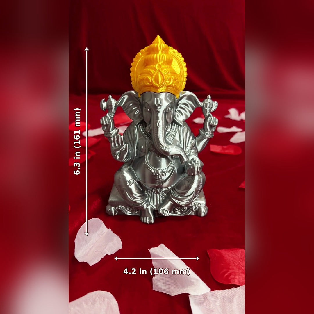 Dimension diagram: Ganesha idol 6.3 inches tall and 4.2 inches wide