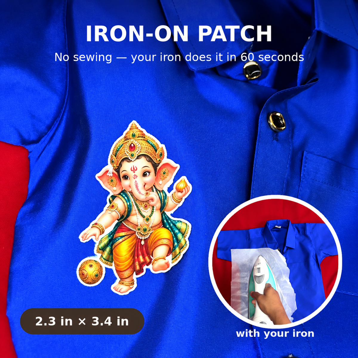 Baby Ganesha Iron-On Patch — Festive Shirt Patch