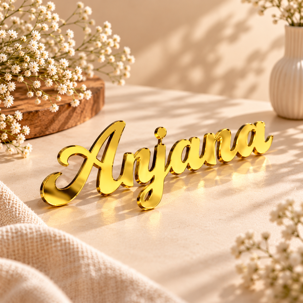 Gold mirror acrylic personalized name cutout, luxury laser-cut name sign