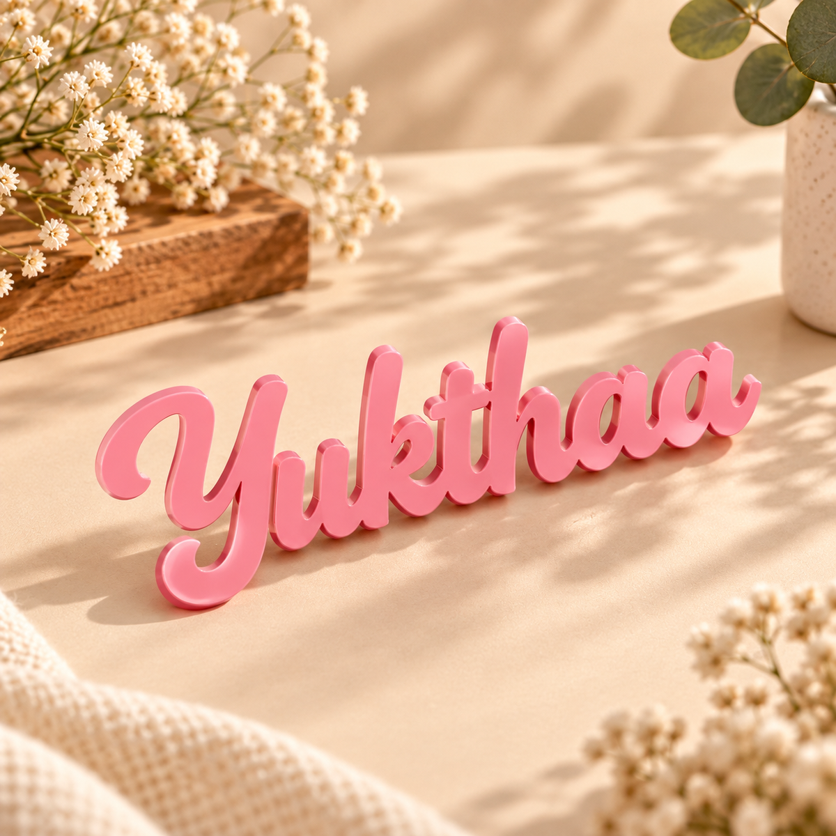 Pink standard acrylic custom name cutout, personalized laser-cut name sign