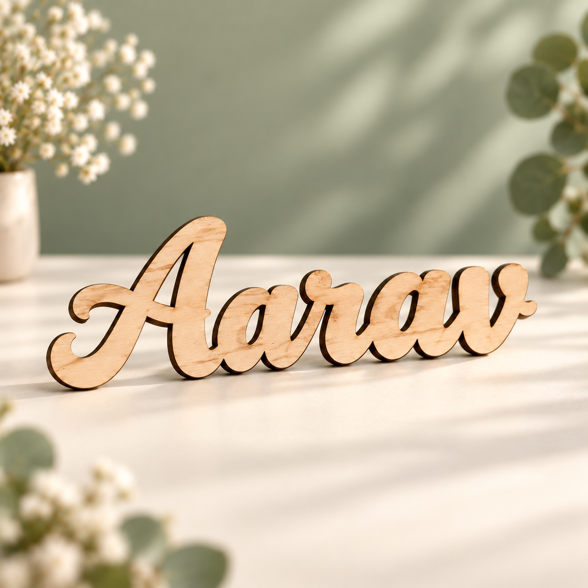 Natural wood personalized name cutout, laser-cut custom wooden name sign